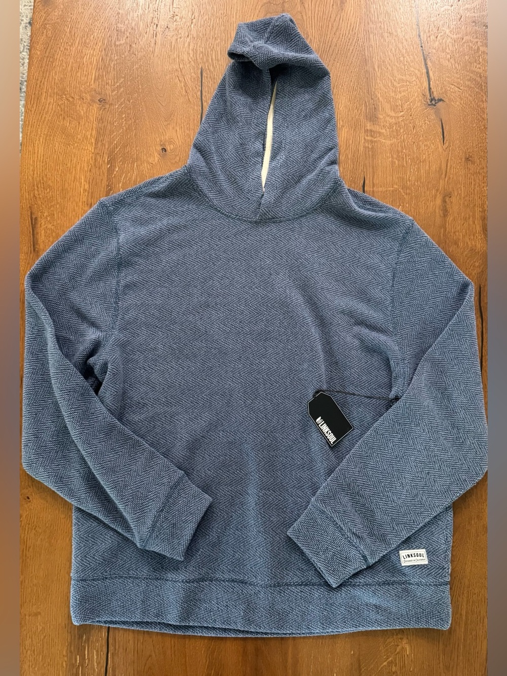 NWT Linksoul Coastal Terry Hoodie XL Blue Herringbone - Picture 7 of 12